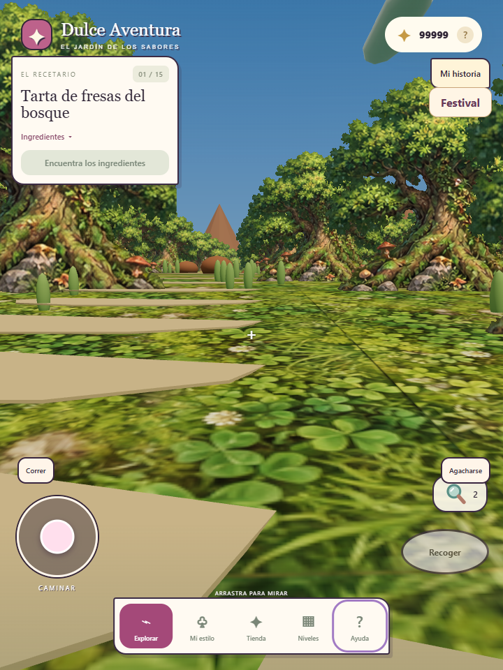 Captura auténtica del juego: ingredientes y exploración en el bosque